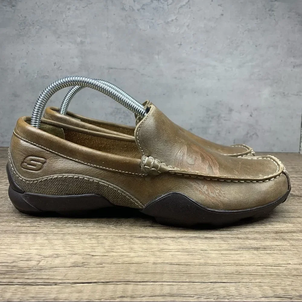 SKECHERS Shoes Men’s Sz 8 Brown Leather~”Rising Phoenix” Loafers Driving 60660‎